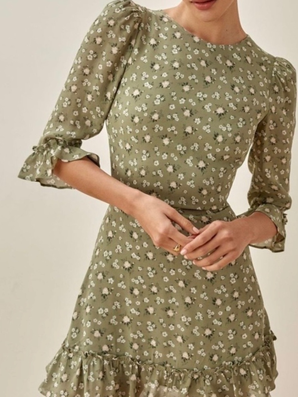 Reformation Doutzen Dress - Olive Green Floral